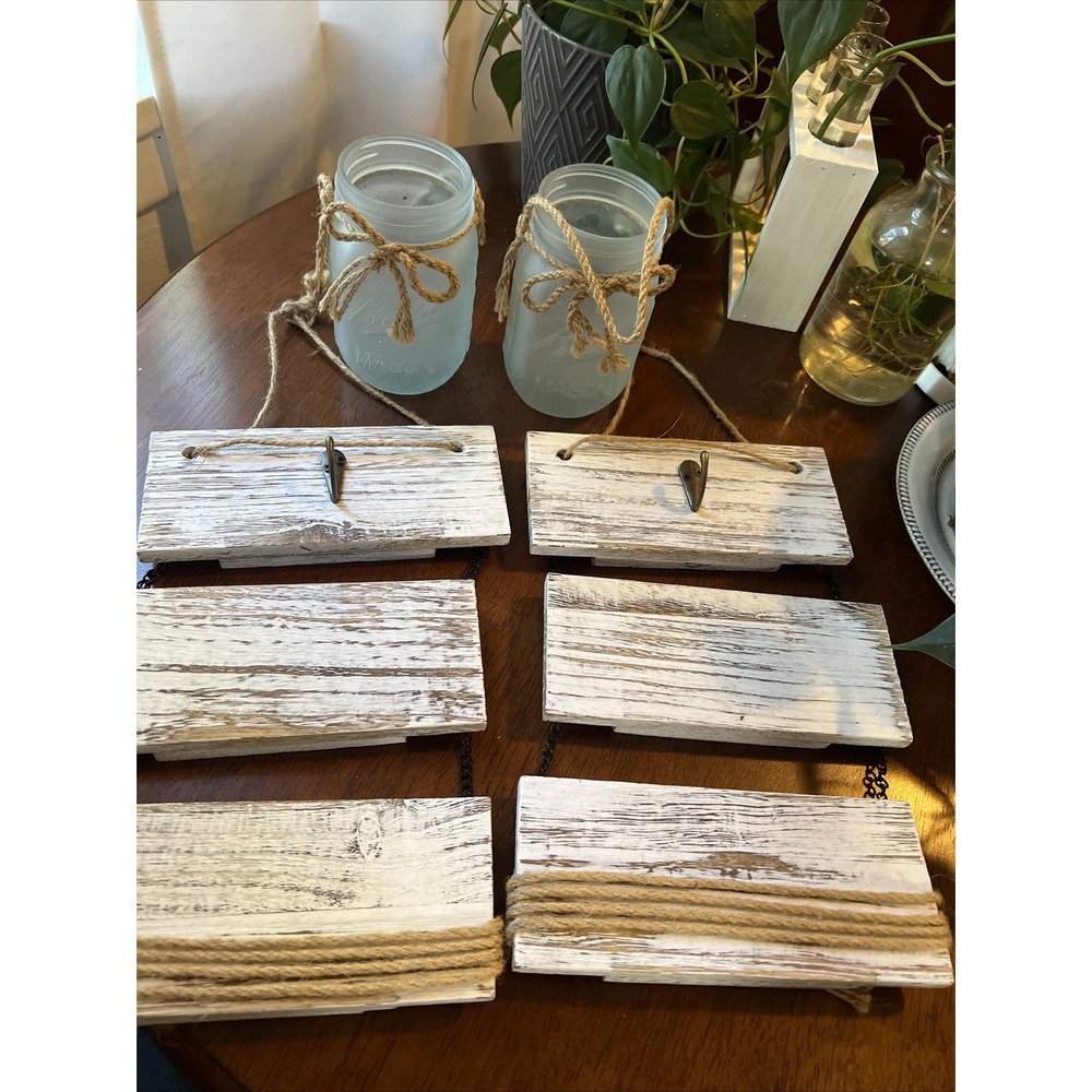 Rustic 2 Wood Hanging Decor With 2 Hanging Ball Jars